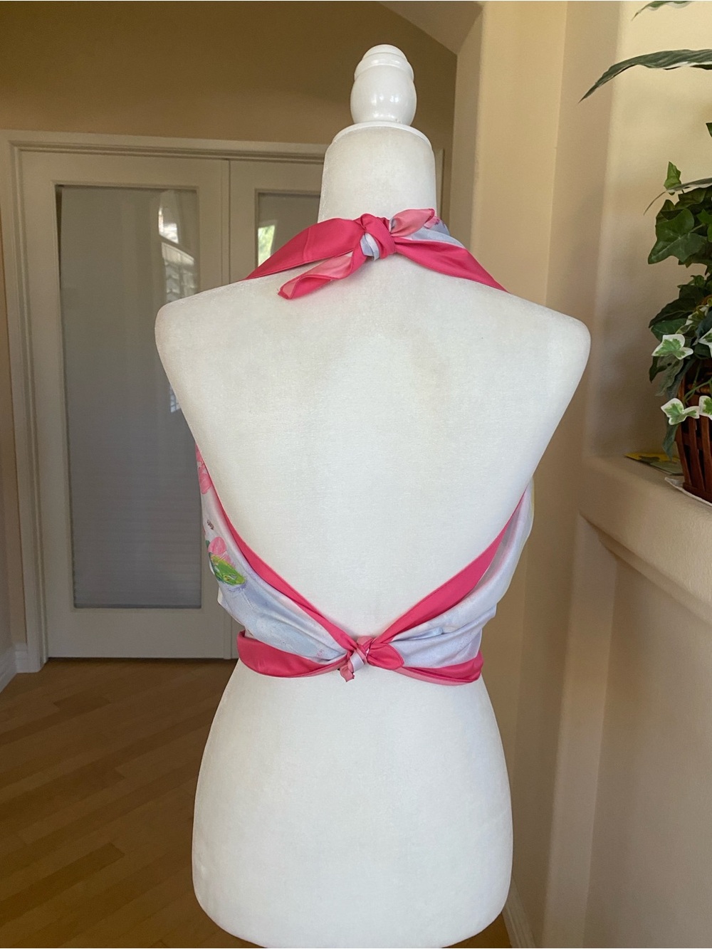 Floral Pink Silk Scarf Wrap - Women Accessories - Picture 6 of 11